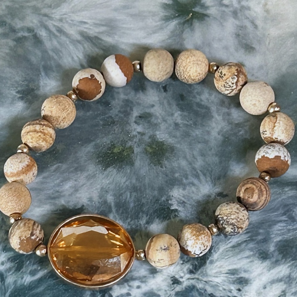 Earthy Stone Bracelet with Amber Gem
